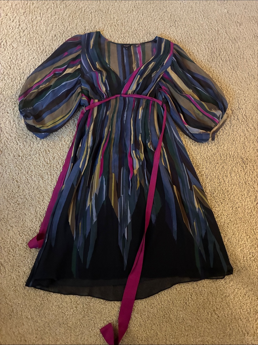Ted Baker London Navy Multi-Color Stripe Midi Dress